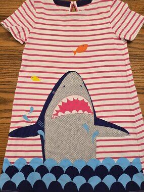 Mini Boden Shark Fish Dress - Girls 6-7 - Cute Striped Summer Dress